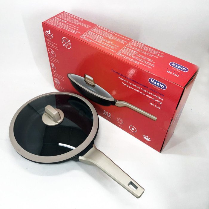 Сковорода Magio MG-1167 з антипригарною кришкою 26 см, сковорода з індукційним дном