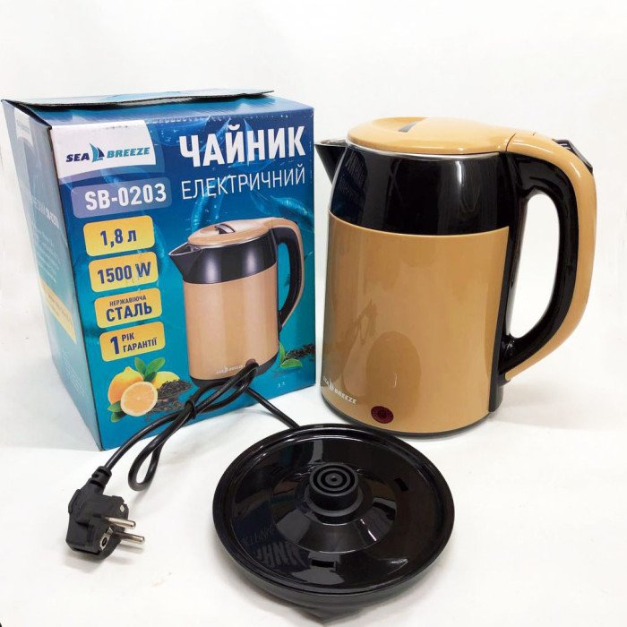Чайник термос SeaBreeze SB-0203 1.8 Л 1500 Вт, Хороший електричний чайник, Чайник електро, Стильний