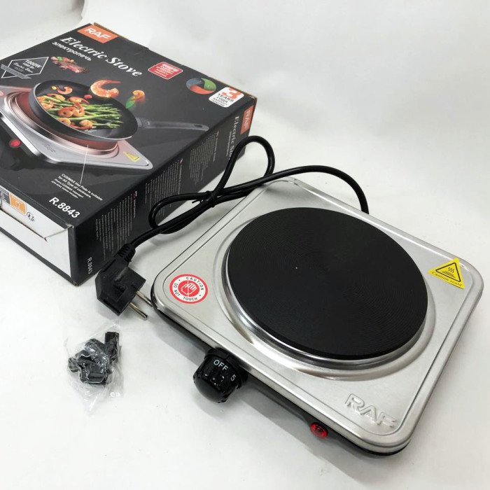 Електроплита на 1 конфорку RAF-8843 1000 Вт із нержавіючої сталі дискова, міні електроплита