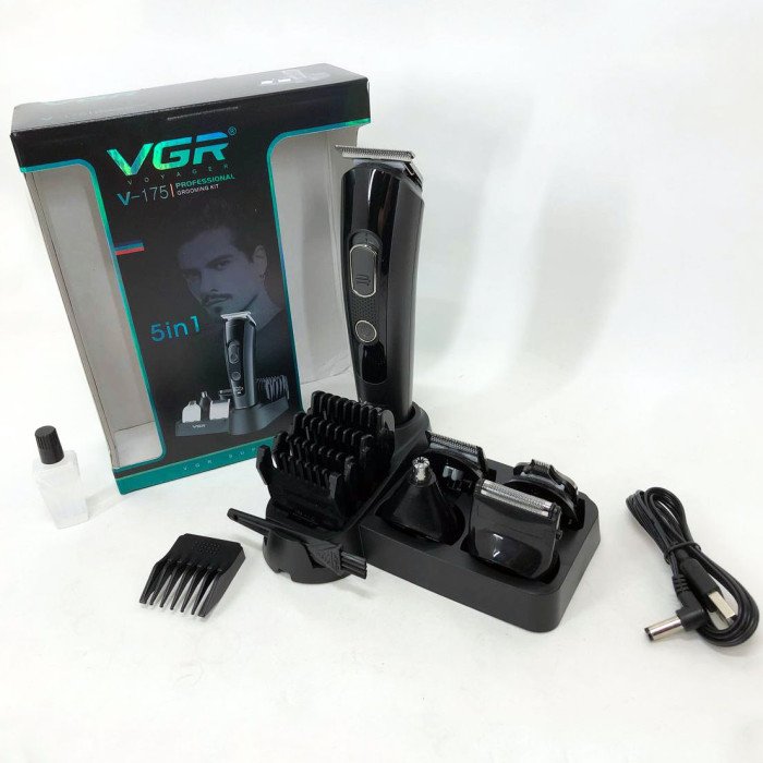 Професійна бездротова машинка для стрижки волосся VGR V-175 тример для бороди та вусів з насадками