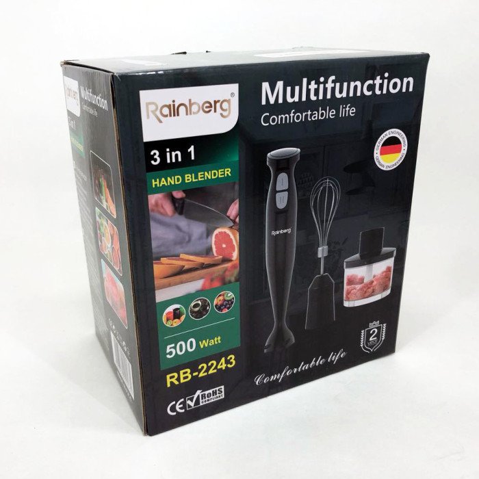 Блендер 3в1 Rainberg RB-2243 500W занурювальний блендер подрібнювач, блендер для дитячого пюре. Колір: чорний