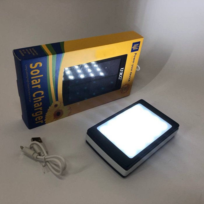 УМБ Power Bank Solar 20000 mAh мобільне зарядне з сонячною панеллю та лампою, повербанк для планшета