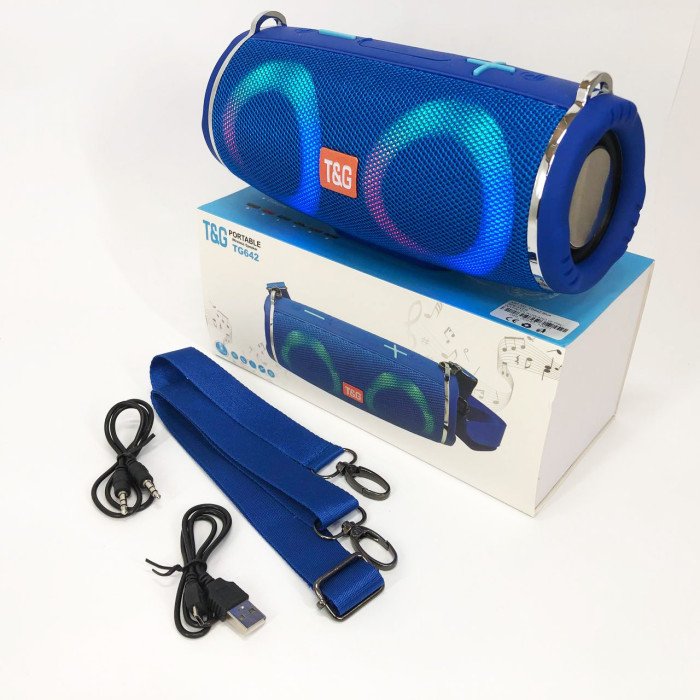 Портативна колонка TG642 з RGB підсвічуванням та ремінцем, акумуляторна колонка для музики. Колір: синій