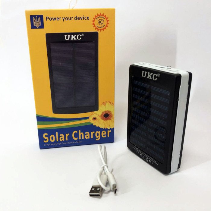 УМБ Power Bank Solar 40000 mAh мобільне зарядне із сонячною панеллю та лампою. Колір: чорний