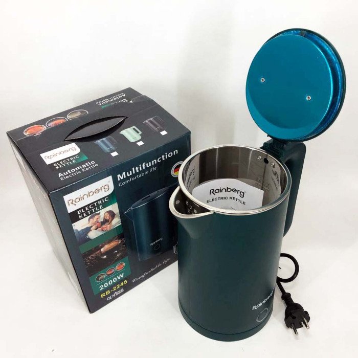 Чайник електричний Rainberg RB-2245 2000Вт 2л, гарний електричний чайник. Колір: зелений