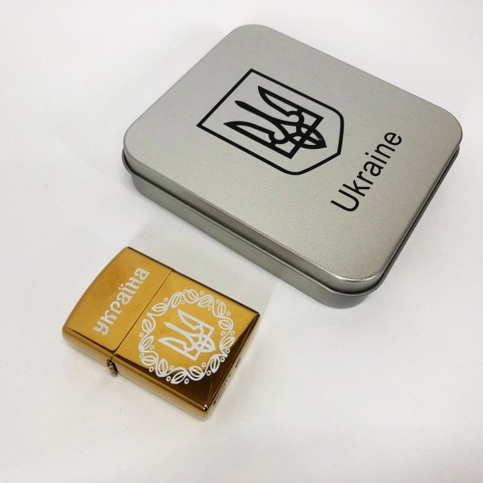 Дугова електроімпульсна USB Юсб запальничка Україна металева коробка HL-447. Колір: золотий