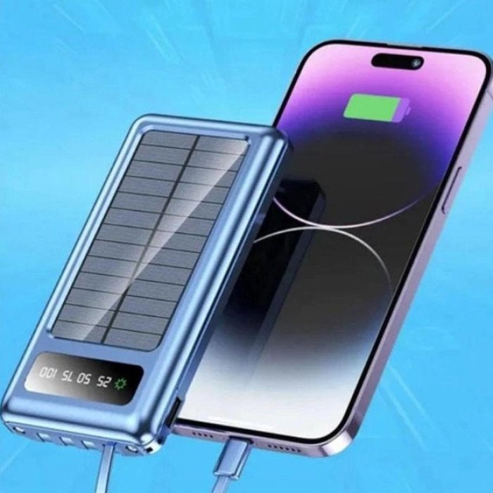 Портативний зарядний пристрій на 10000 mAh, Power Bank на сонячній батареї, заряджання. Колір: синій