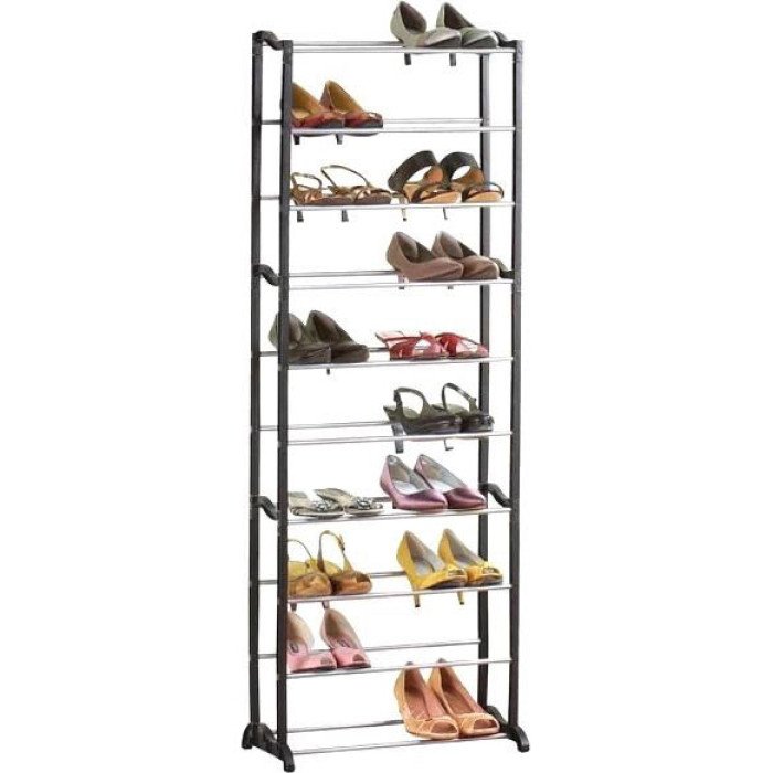 Полиця для взуття 10 секцій, органайзер для взуття на 30 пар взуття. Колір: чорний