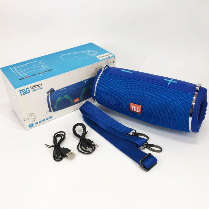 Портативна колонка TG642 з RGB підсвічуванням та ремінцем, акумуляторна колонка для музики. Колір: синій