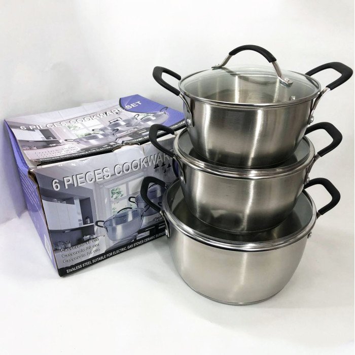 Набір каструль 6 предметів LB-1891 із нержавіючої сталі зі скляною кришкою, набори каструль