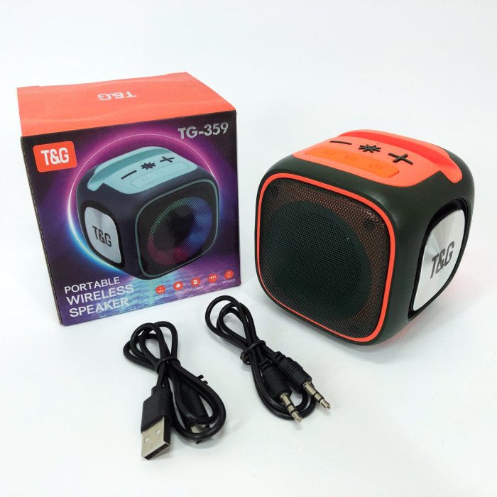 Портативна Bluetooth колонка TG359 7W з підсвічуванням RGB, акумуляторна колонка для музики. Колір: зелений