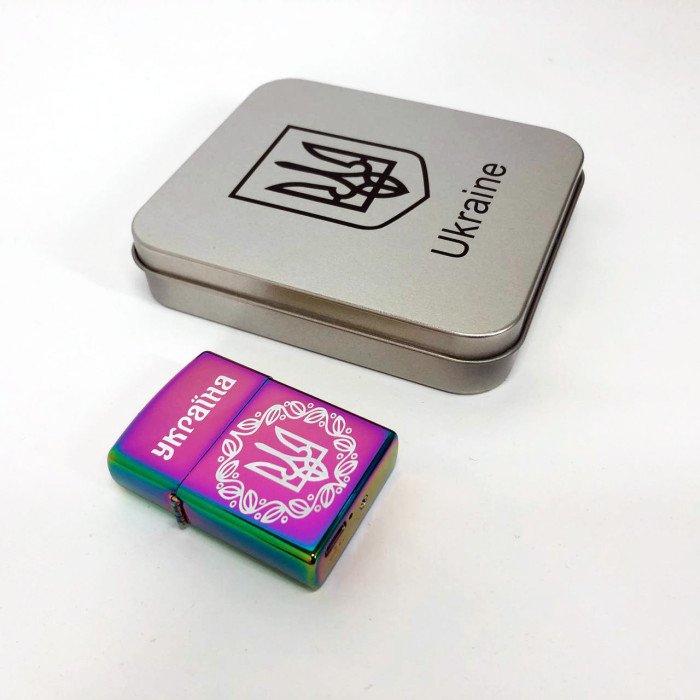 Дугова електроімпульсна запальничка USB Україна металева коробка HL-447. Колір: хамелеон