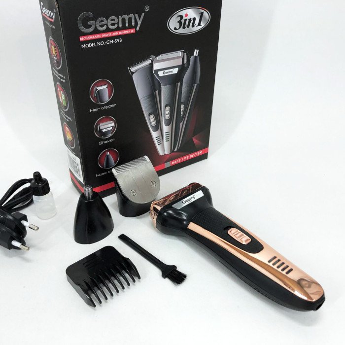 Тример універсальний GEMEI GM-598, професійна електробритва, бритва для бороди. Колір: золотий