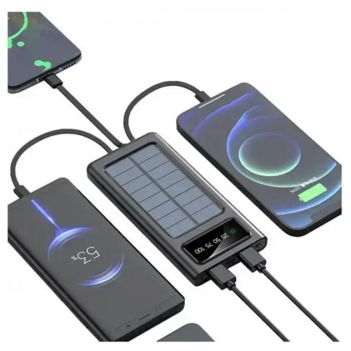 Power Bank Solar Smart 1015 зарядний пристрій на сонячній батареї 20000mAh з індикатором заряду Чорний
