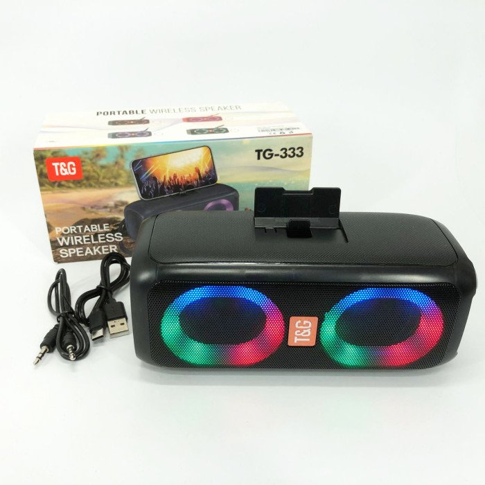 Портативна колонка TG333 2x5W з RGB підсвічуванням, гучна блютуз колонка. Колір: чорний