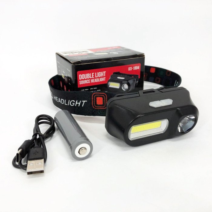 Ліхтар налобний 1804-XPE+COB на акумуляторі, Ліхтар акумуляторний для риболовлі, Ліхтарик налобний потужний