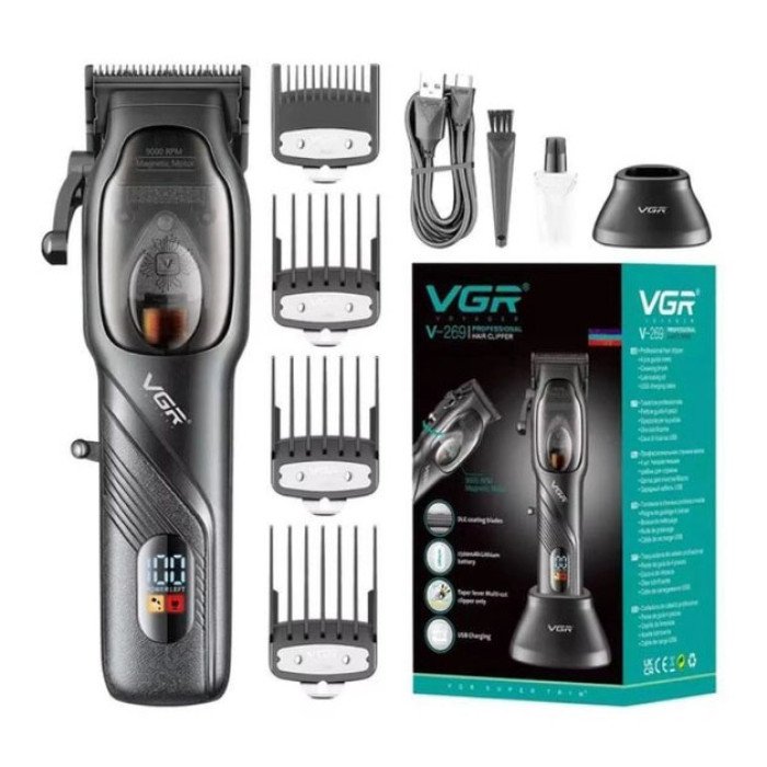 Машинка для стрижки волосся VGR V-269 (професійна) з дисплеєм та 4 насадками, окантувальна машинка