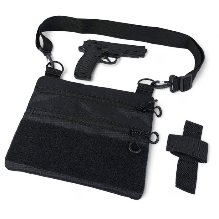 Чорна сумка тактична нагрудна, Сумка через плече військова, Чоловіча сумка-слінг тактична