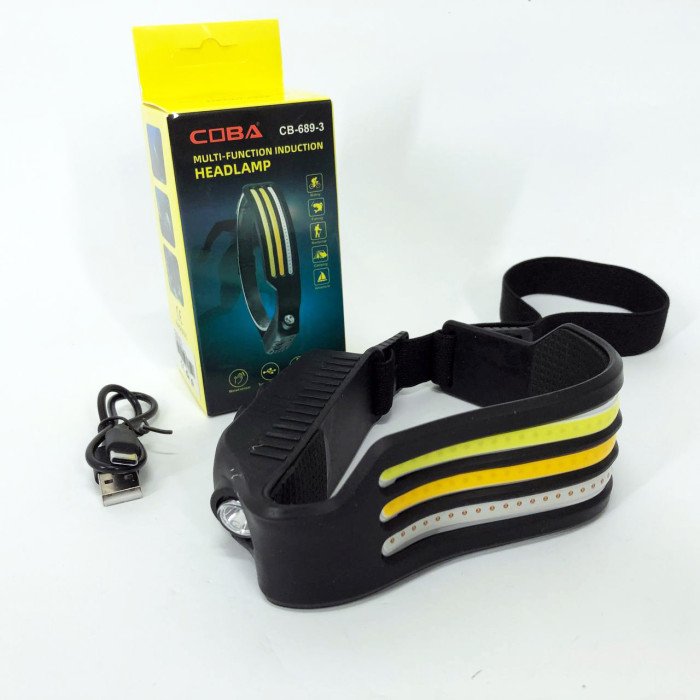 Ліхтар налобний стрічка BL-W689-LM+3COB, широкий кут огляду, надлегкий Акумуляторний ліхтарик на голову