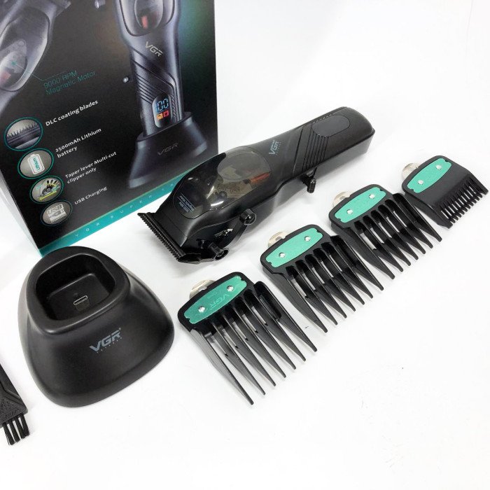 Машинка для стрижки волосся VGR V-269 (професійна) з дисплеєм та 4 насадками, окантувальна машинка