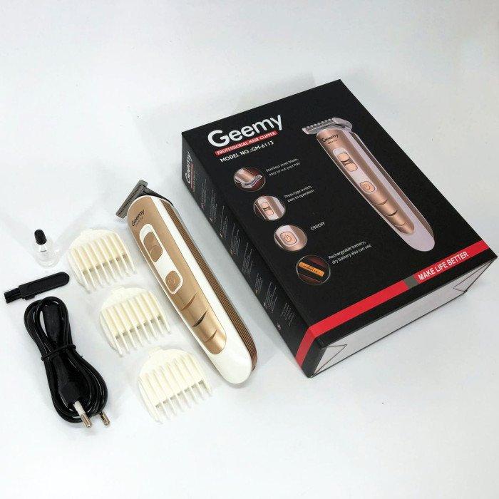 Машинка для стрижки волосся Gemei GM-6113 акумуляторна, чоловіча машинка для гоління. Колір: золотий
