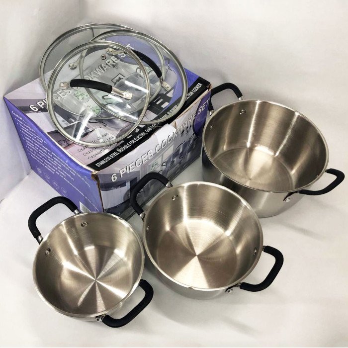 Набір каструль 6 предметів LB-1891 із нержавіючої сталі зі скляною кришкою, набори каструль