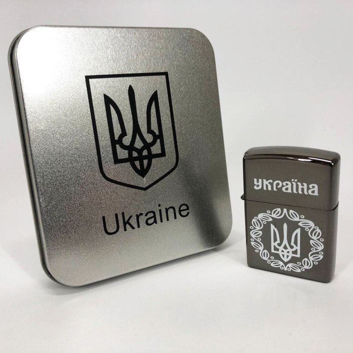 Дугова електроімпульсна запальничка USB Україна металева коробка HL-447. Колір: чорний