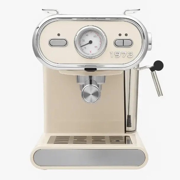 Електрична кавоварка для дому SilverCrest Chrome Retro 1973 Рожкова кавоварка для дому Еспресо 15 бар