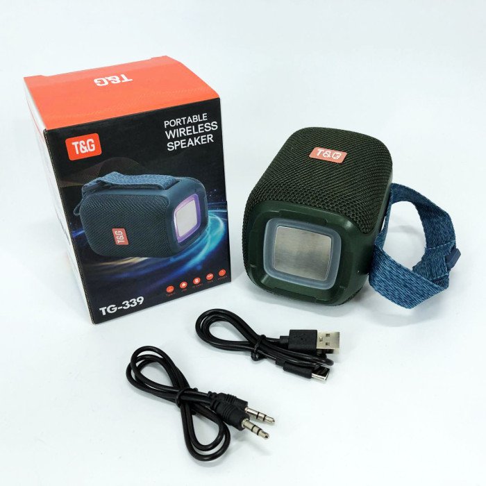 Портативна Bluetooth колонка TG339 5W з підсвічуванням RGB, акумуляторна колонка для музики. Колір: зелений