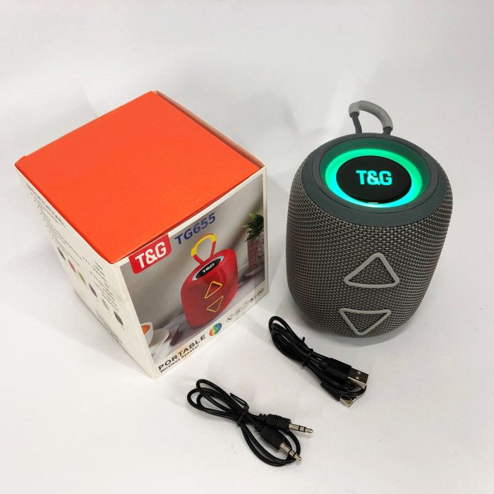 Портативна колонка TG655 5W з RGB підсвічуванням та ремінцем, Гучна блютуз колонка. Колір: сірий