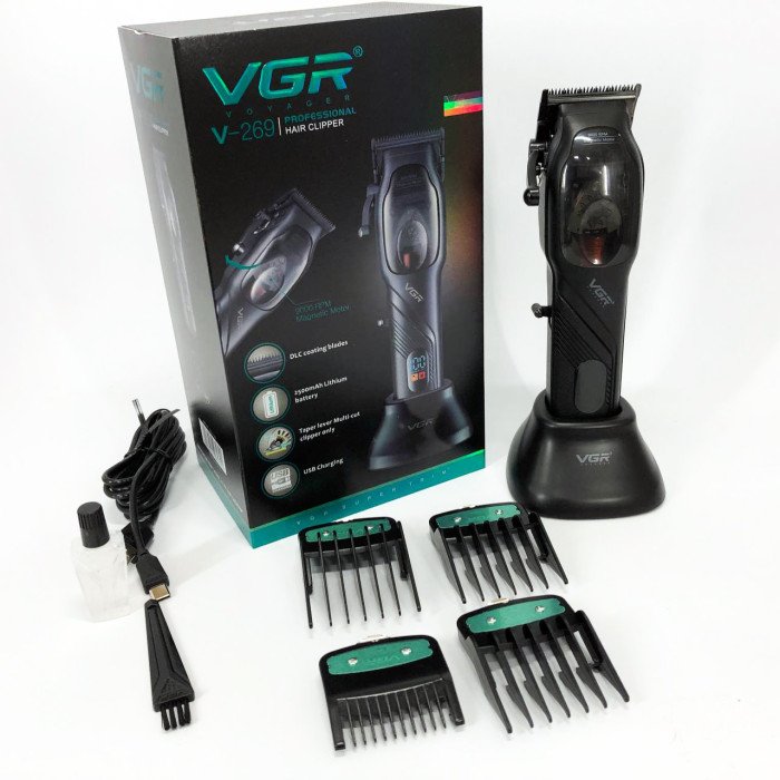 Машинка для стрижки волосся VGR V-269 (професійна) з дисплеєм та 4 насадками, окантувальна машинка