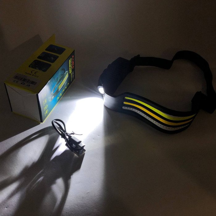 Ліхтар налобний стрічка BL-W689-LM+3COB, широкий кут огляду, надлегкий Акумуляторний ліхтарик на голову