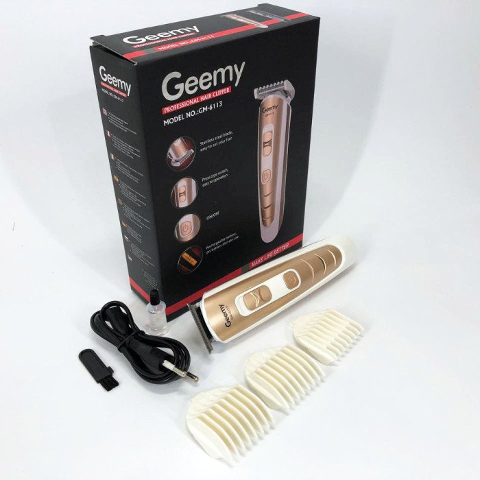 Машинка для стрижки волосся Gemei GM-6113 акумуляторна, чоловіча машинка для гоління. Колір: золотий