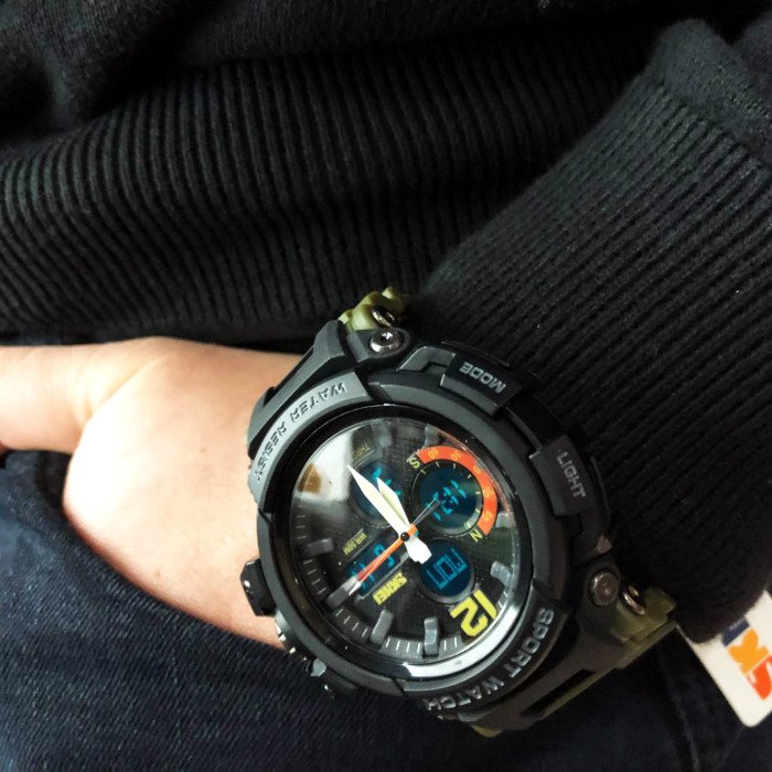 Годинник наручний чоловічий SKMEI 1343AG ARMY GREEN, годинник тактичний протиударний. Колір: зелений