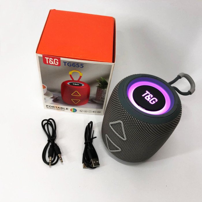 Портативна колонка TG655 5W з RGB підсвічуванням та ремінцем, Гучна блютуз колонка. Колір: сірий