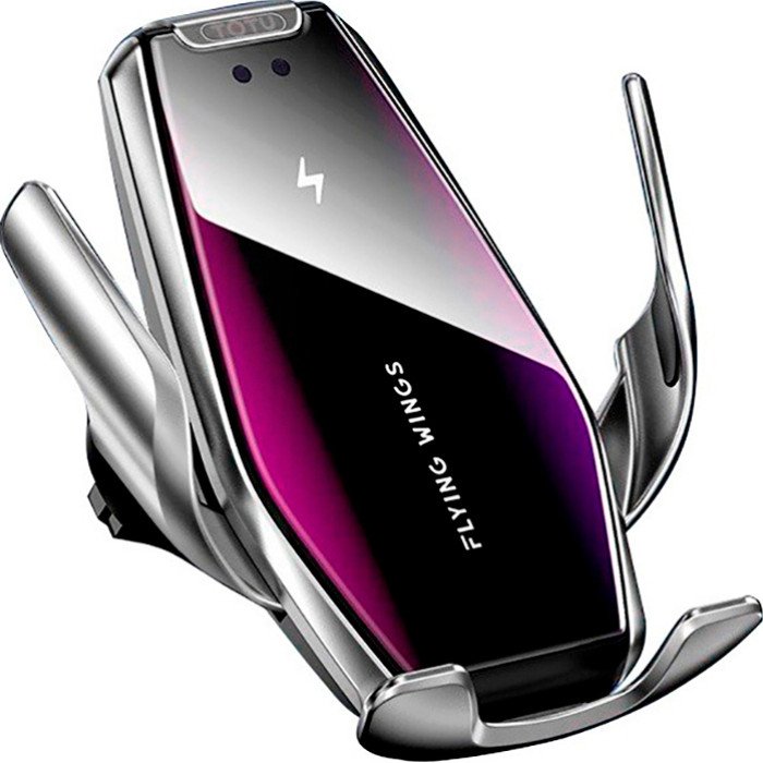 Автомобільний тримач S7 для телефону з бездротовим швидким заряджання flying wings. Колір: срібний