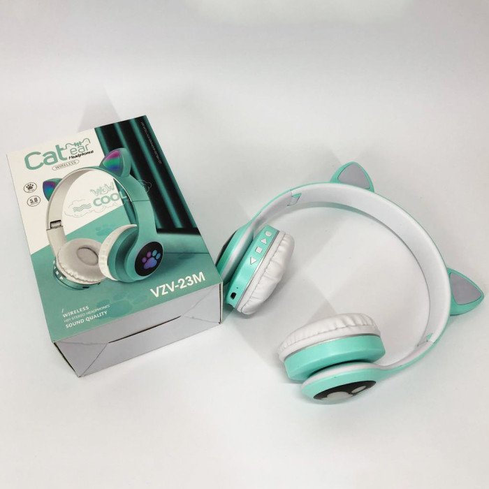 Бездротові навушники з котячими вушками та RGB підсвічуванням Cat VZV 23M. Колір: зелений