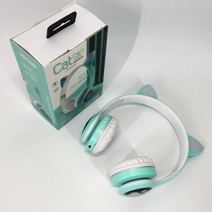 Бездротові навушники з котячими вушками та RGB підсвічуванням Cat VZV 23M. Колір: зелений