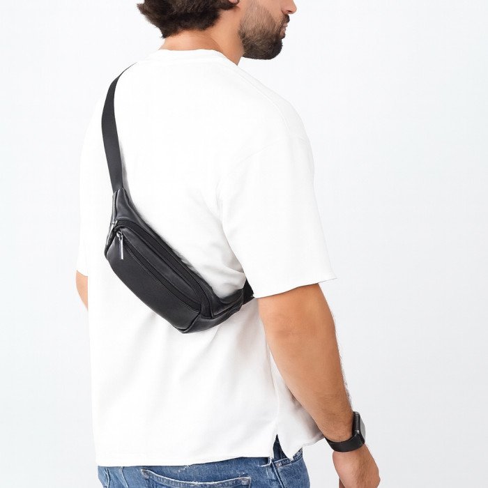 Шкіряна бананка чорна міні – чоловіча та жіноча сумка з натуральної італійської шкіри