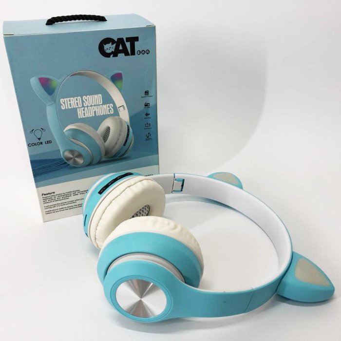 Навушники накладні бездротові ST37M зі котячими вушками, що світяться. Колір: синій