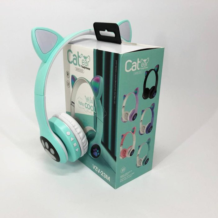 Бездротові навушники з котячими вушками та RGB підсвічуванням Cat VZV 23M. Колір: зелений
