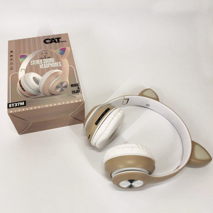 Навушники накладні бездротові ST37M зі котячими вушками, що світяться. Колір: золотий