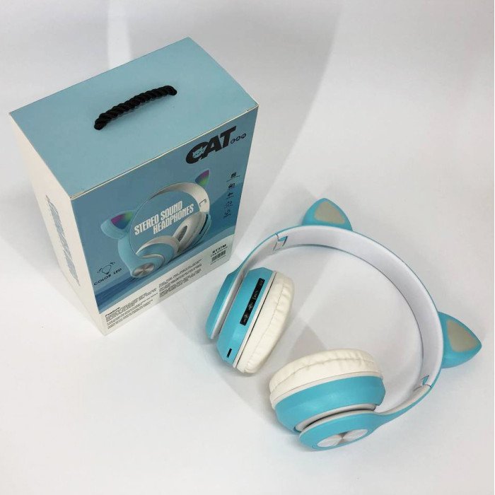 Навушники накладні бездротові ST37M зі котячими вушками, що світяться. Колір: синій