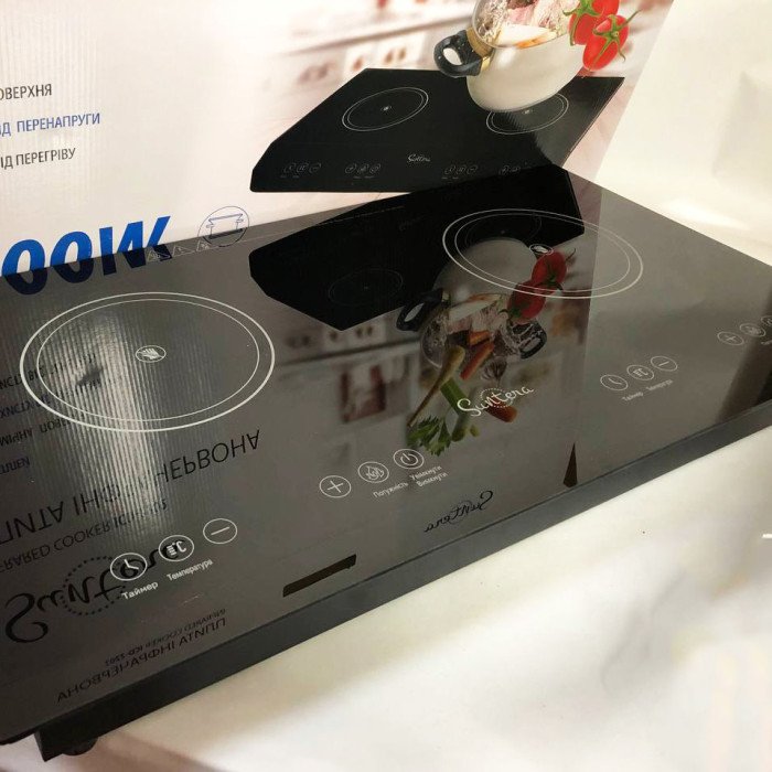 Електроплита велика індукційна на 2 конфорки Suntera ICD-2202 2200 Вт, Електроплита настільна від мережі