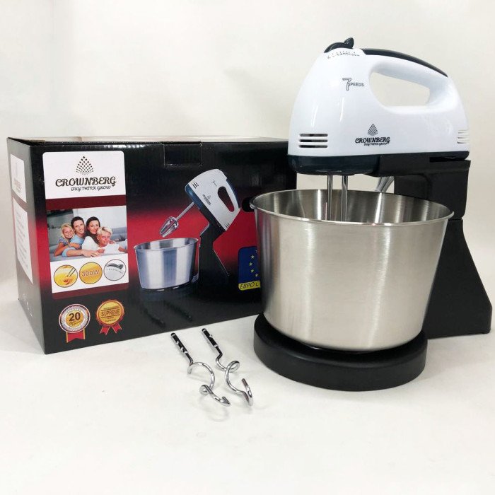 Міксер CROWNBERG CB-7321 з чашею/метал, міксери з чашею, міксер тістоміс для дому, кухонний стаціонарний