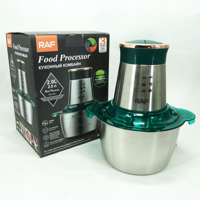 Кухонний комбайн RAF R.7029 електричний блендер м'ясорубка подрібнювач 1000 Вт 2л, Потужний блендер