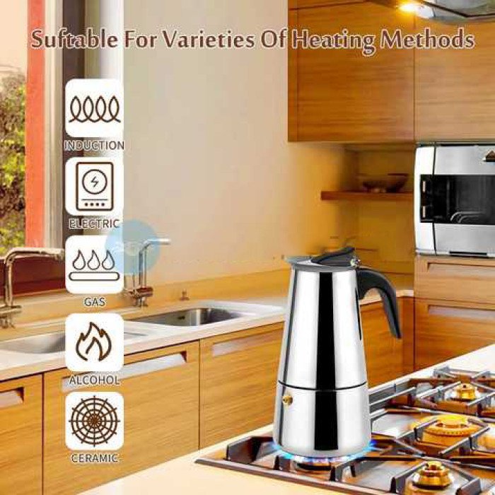 Гейзерна кавоварка UNIQUE UN-1903 на 9 чашок з нержавіючої сталі, гейзер для кави, кавник гейзерний