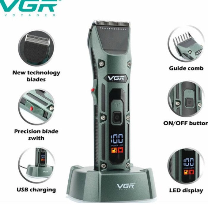 Акумуляторна бездротова машинка для стрижки волосся VGR V-696 з LED дисплеєм та ТУРБО режимом