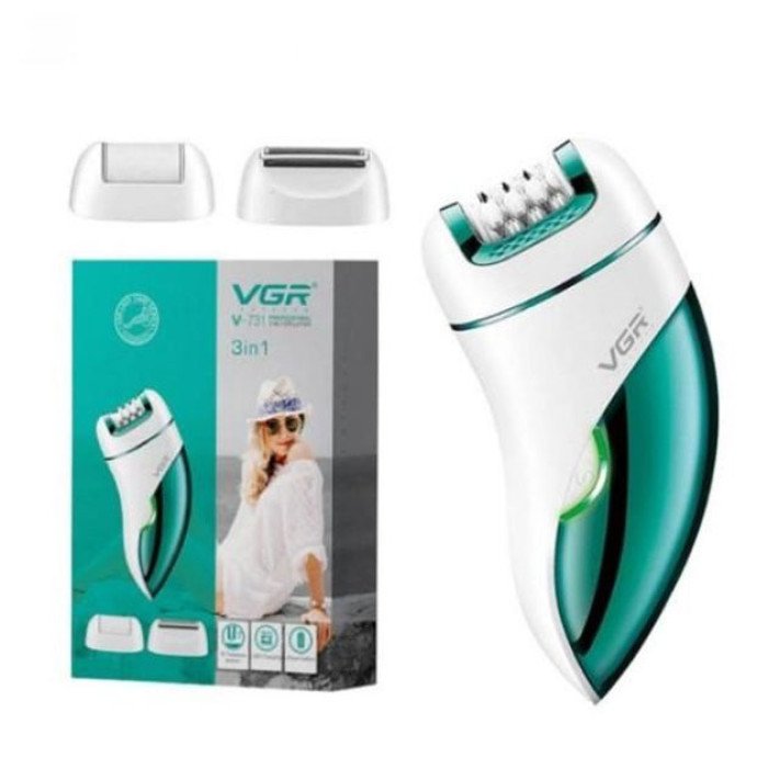 Епілятор акумуляторний для тіла та ніг жіночий 3 в 1 VGR V-731 домашній триммер для видалення волосся