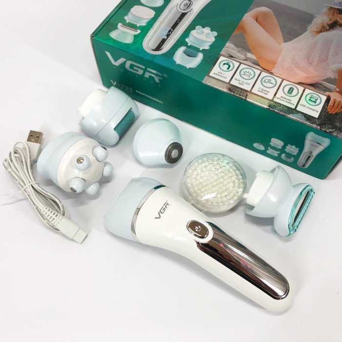 Епілятор для обличчя та тіла 6в1, від USB VGR V-733 / Жіночий епілятор для видалення волосся. Колір: блакитний